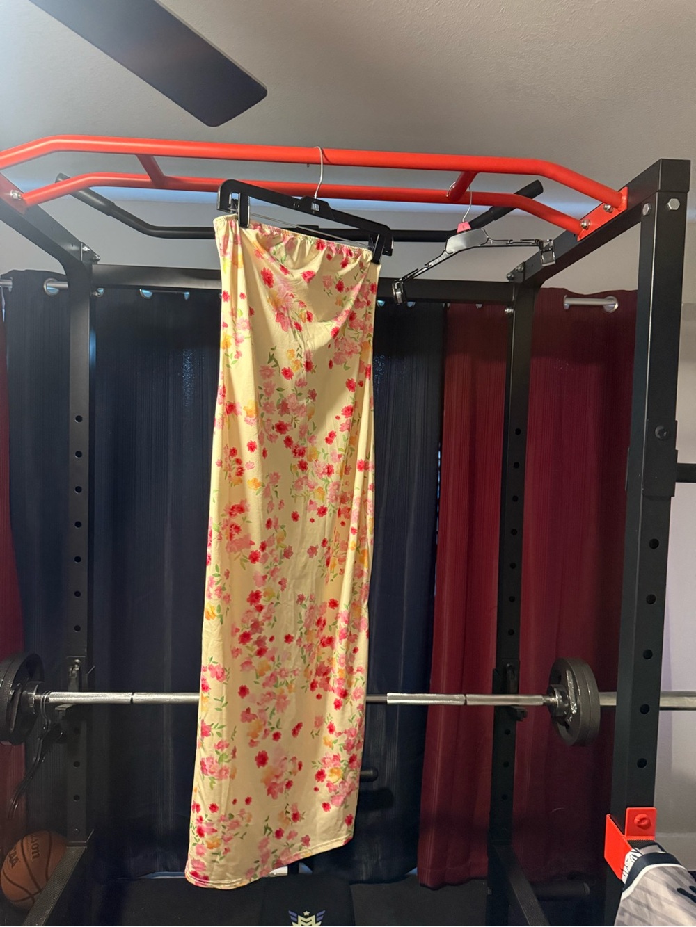 SHEIN Cream Floral Midi/Maxi Skirt with Pink & Green Blossom Print